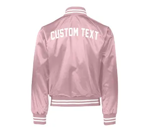 Custom Text Womens Pink Varsity Bomber Jacket