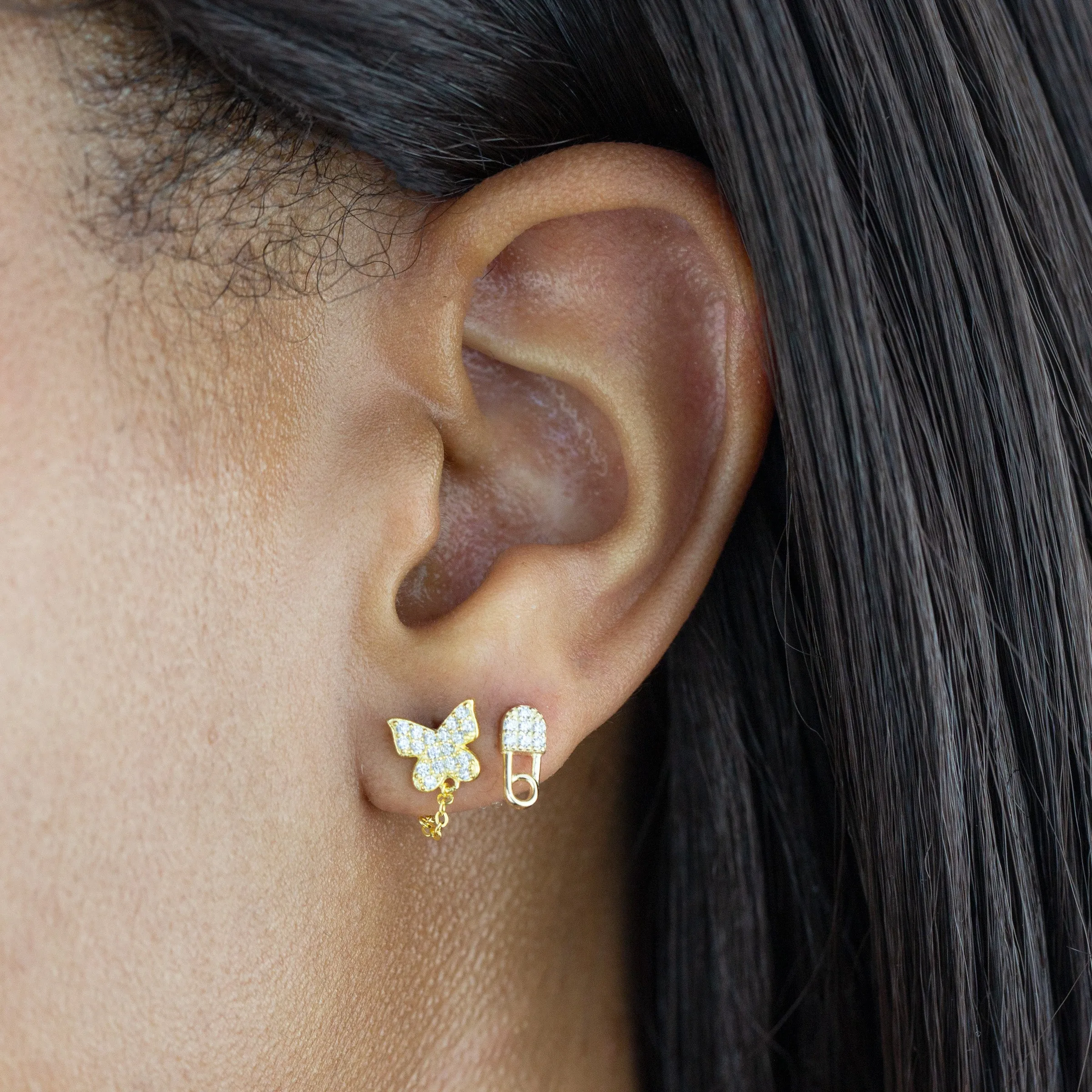 CZ Mini Safety Pin Stud Earring