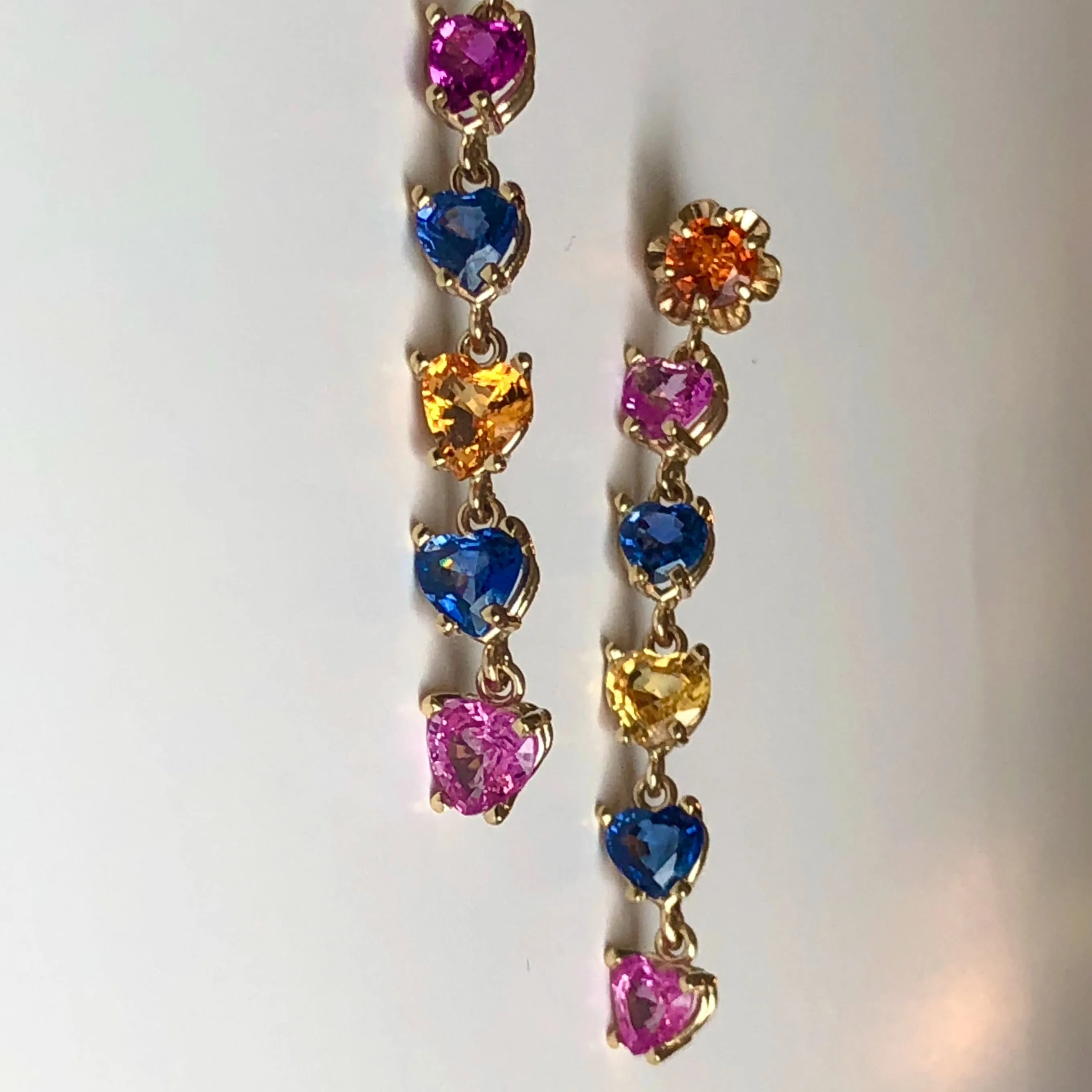 Dangle Sapphire Multi-Color Heart Cut Drop Earrings Gold