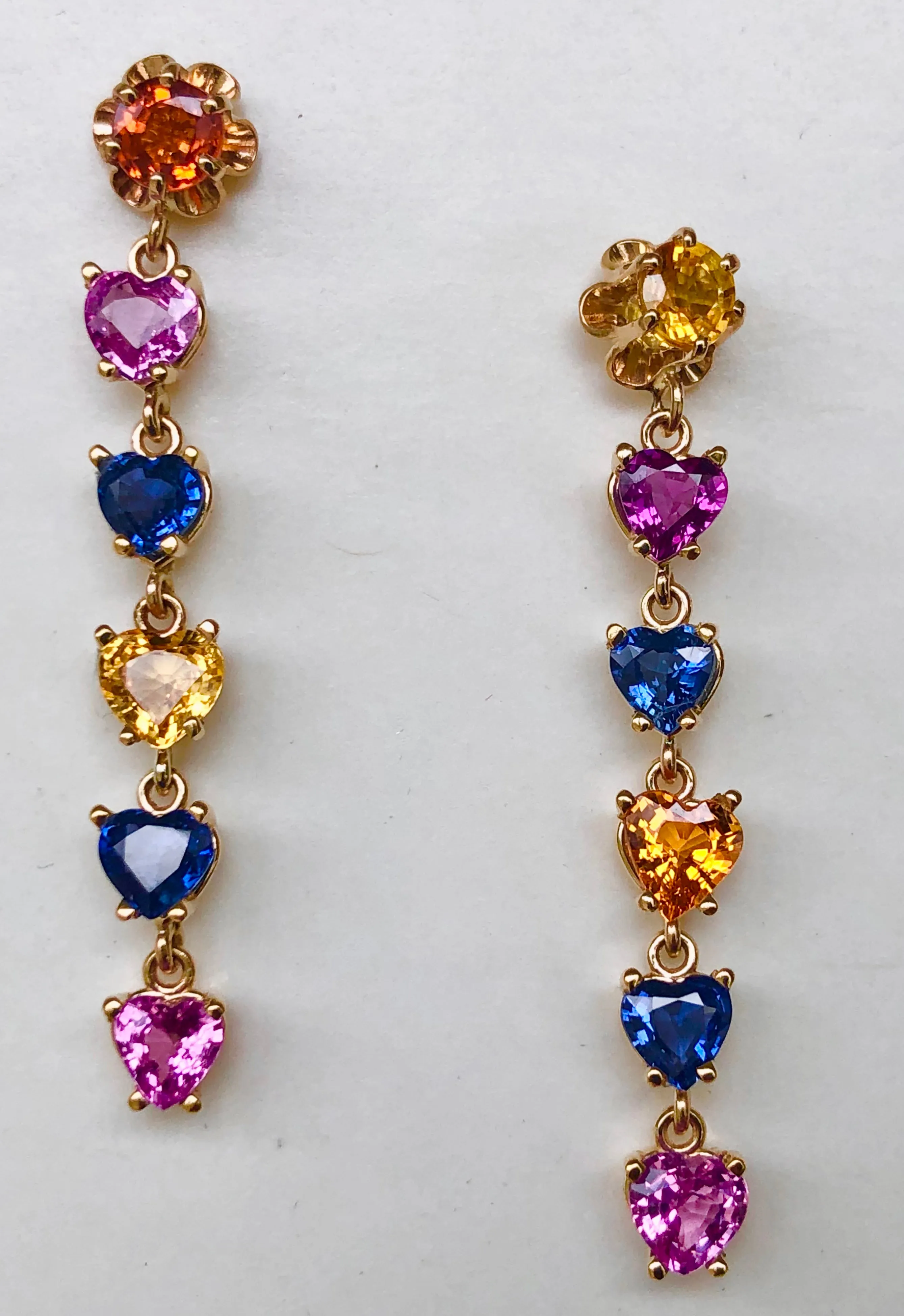 Dangle Sapphire Multi-Color Heart Cut Drop Earrings Gold