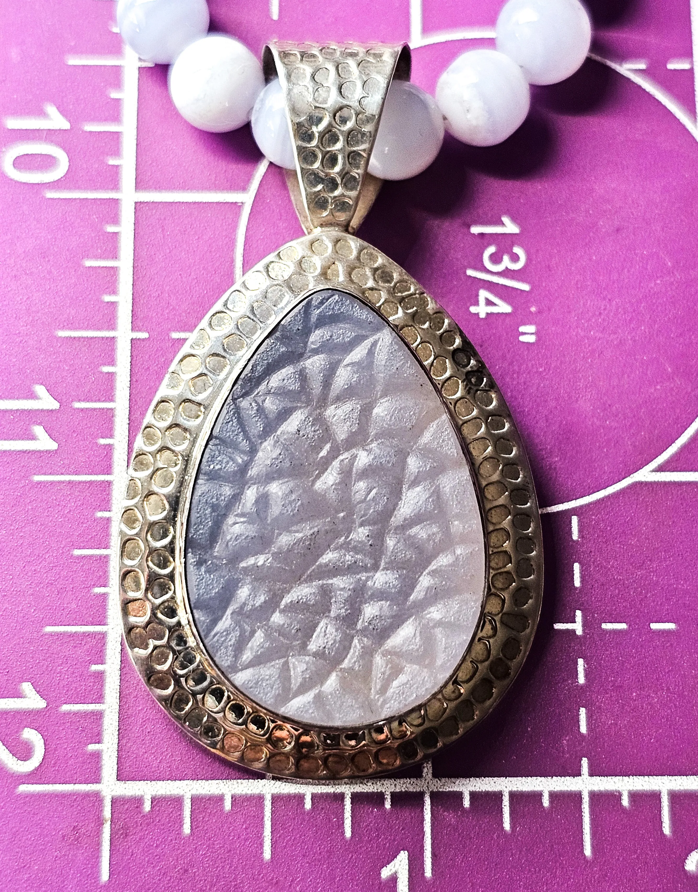 Desert Rose Trading Blue Lace Agate Chalcedony sterling silver beaded necklace