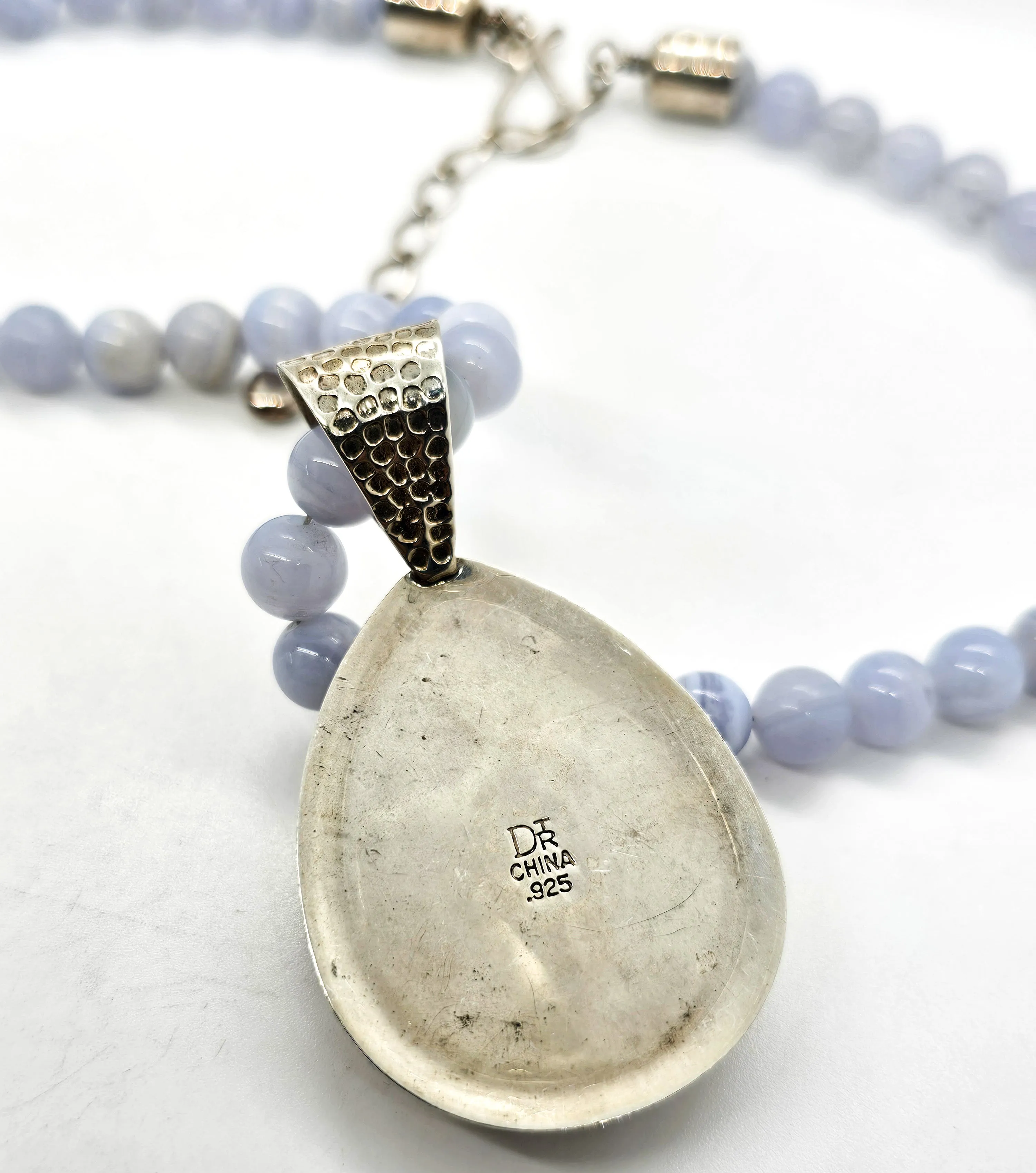 Desert Rose Trading Blue Lace Agate Chalcedony sterling silver beaded necklace