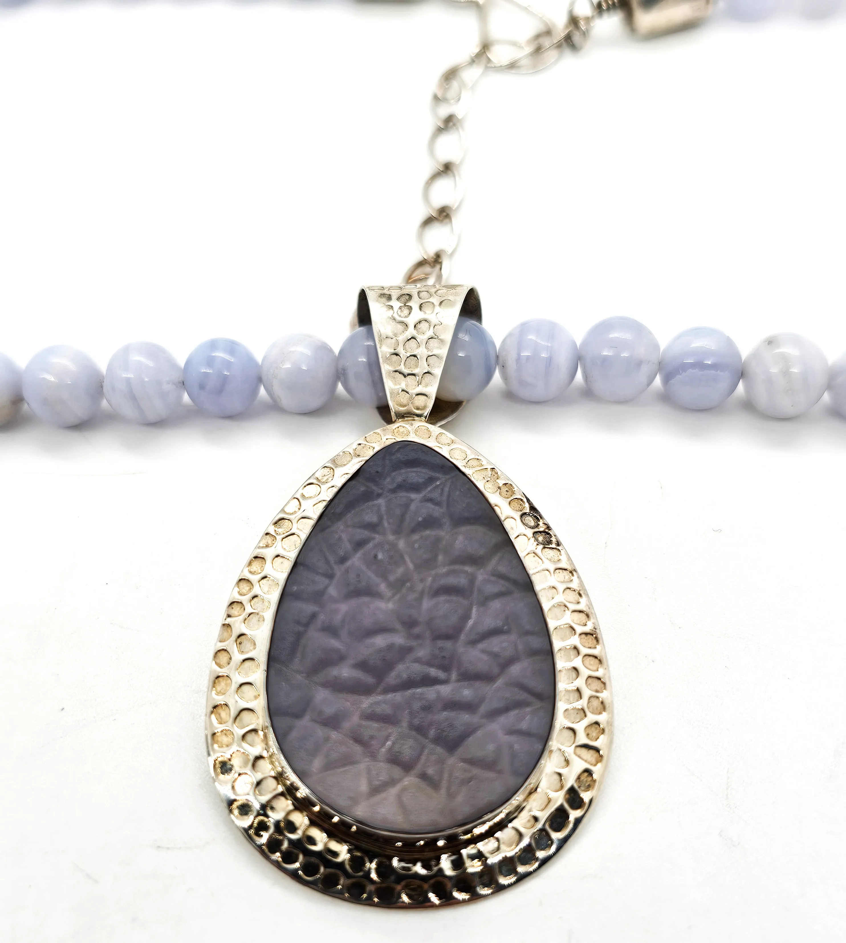 Desert Rose Trading Blue Lace Agate Chalcedony sterling silver beaded necklace