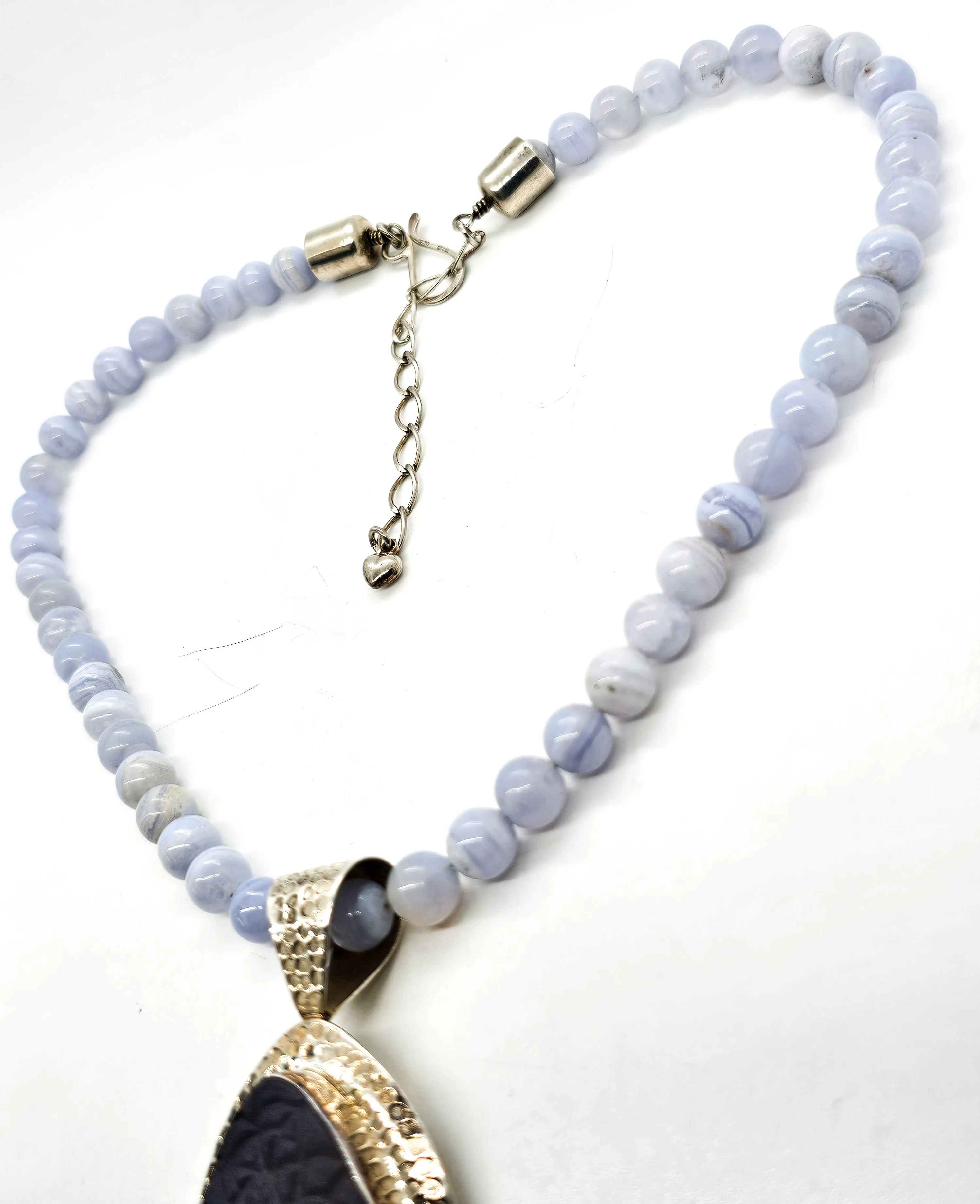 Desert Rose Trading Blue Lace Agate Chalcedony sterling silver beaded necklace