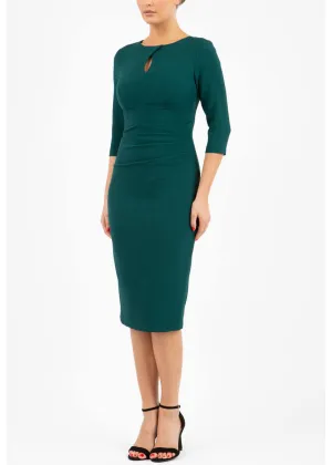 Diva Catwalk Ubrique Sleeves 50's Pencil Dress Forest Green