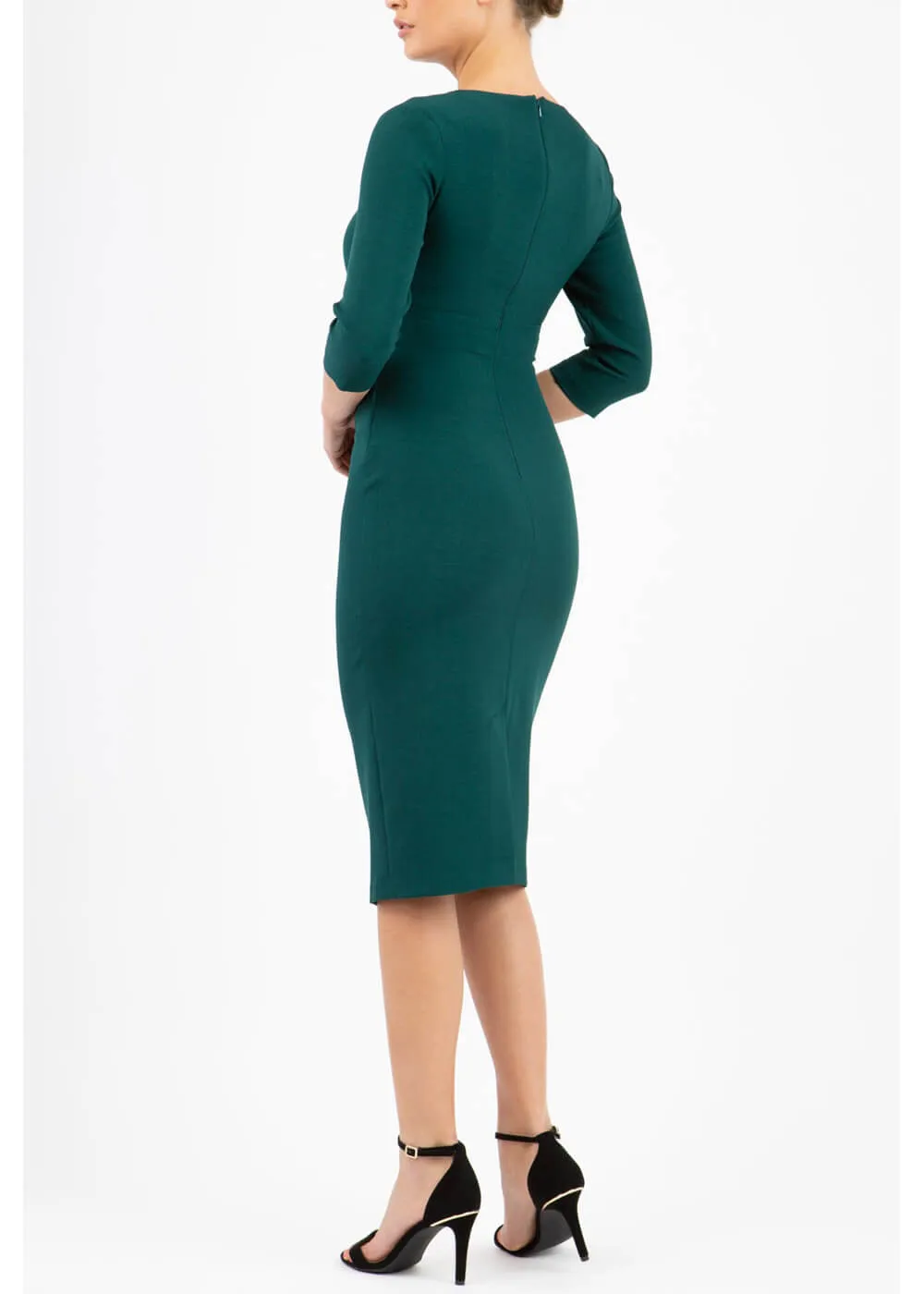 Diva Catwalk Ubrique Sleeves 50's Pencil Dress Forest Green