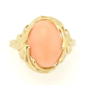 Eleanor - Vintage Angel Skin Coral Ring with Leaf Design