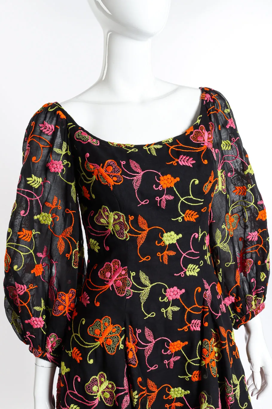 Embroidered Butterfly Peasant Dress
