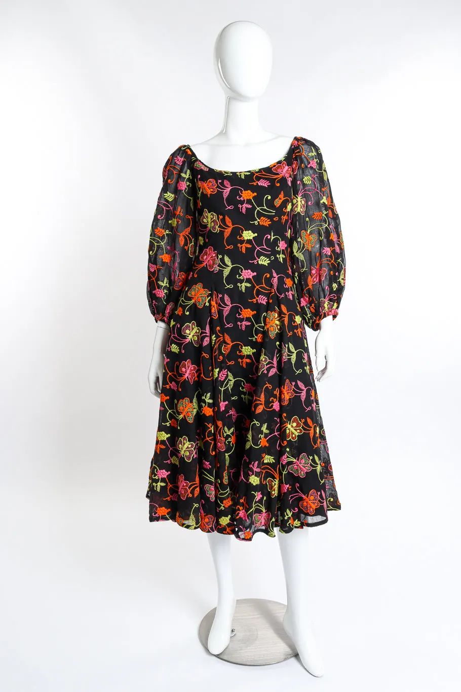 Embroidered Butterfly Peasant Dress