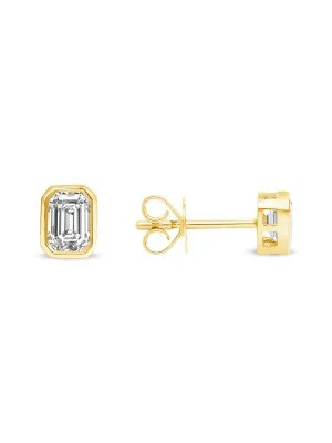 Emerald Cut Bezel Stud Earrings 14K