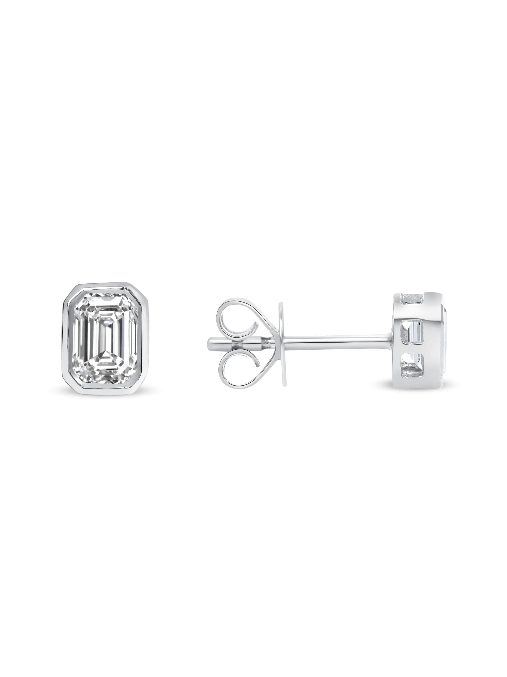 Emerald Cut Bezel Stud Earrings 14K