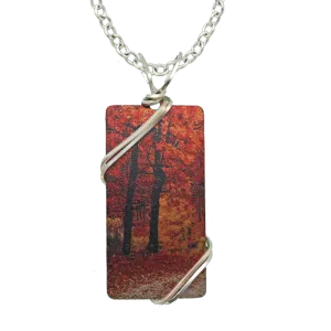 Fall Leaves Necklace, 1.5" pendant with silver-plated wiring