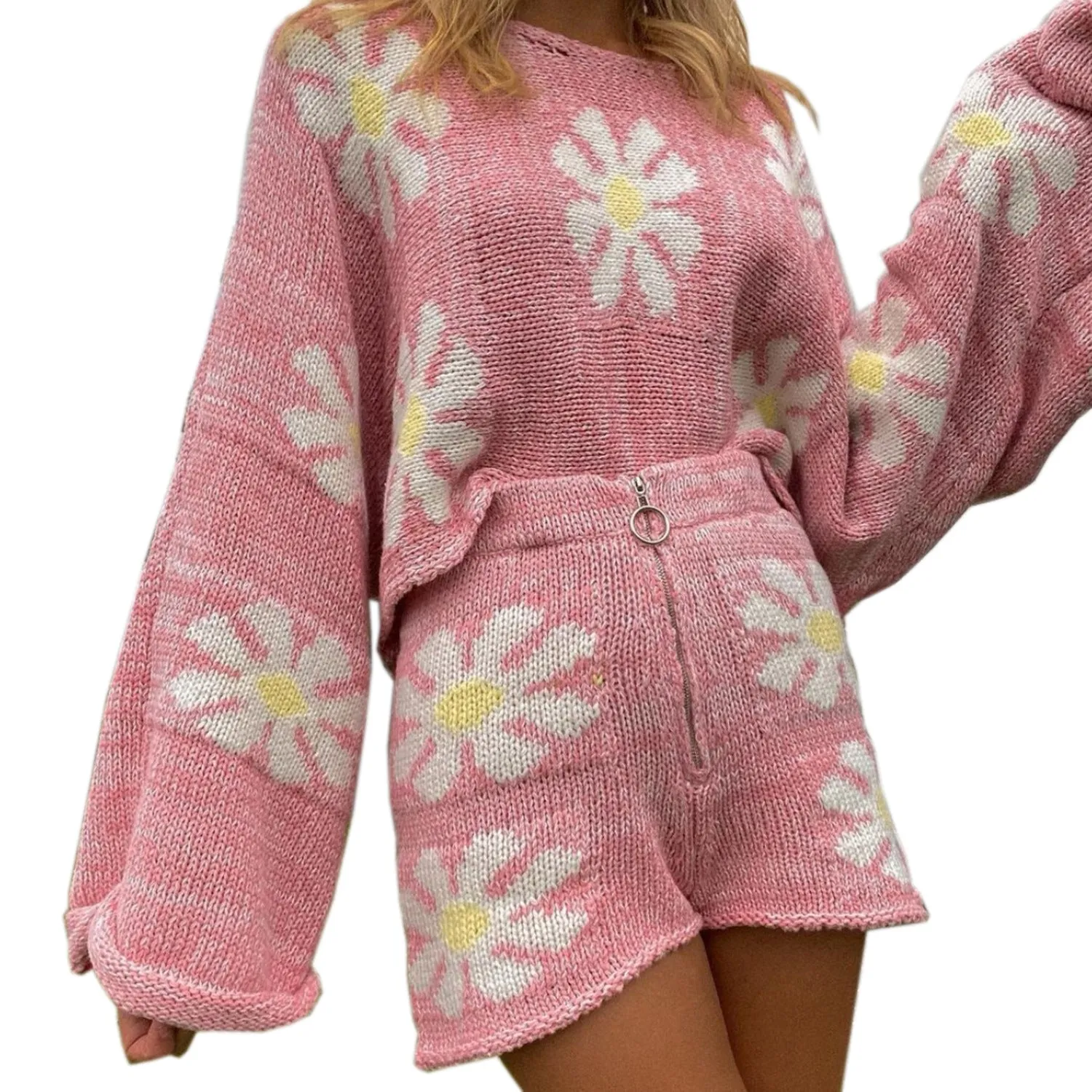 Fashion Colorful Flower Knitted Suits