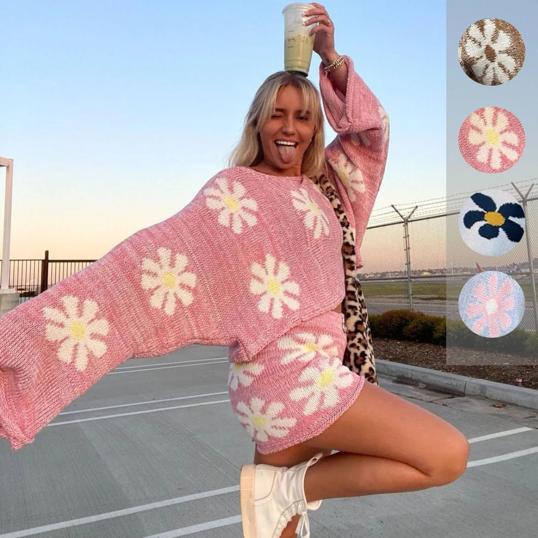 Fashion Colorful Flower Knitted Suits