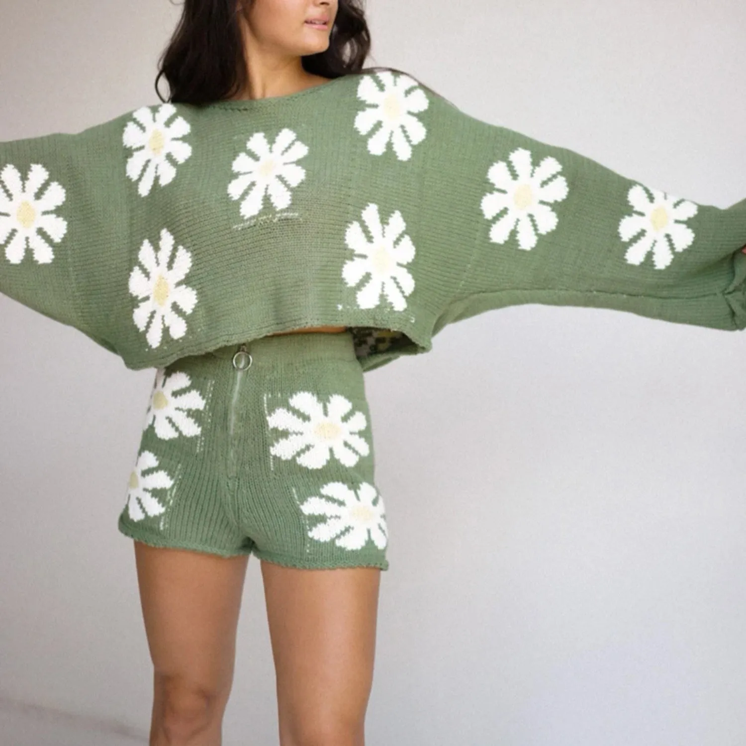 Fashion Colorful Flower Knitted Suits