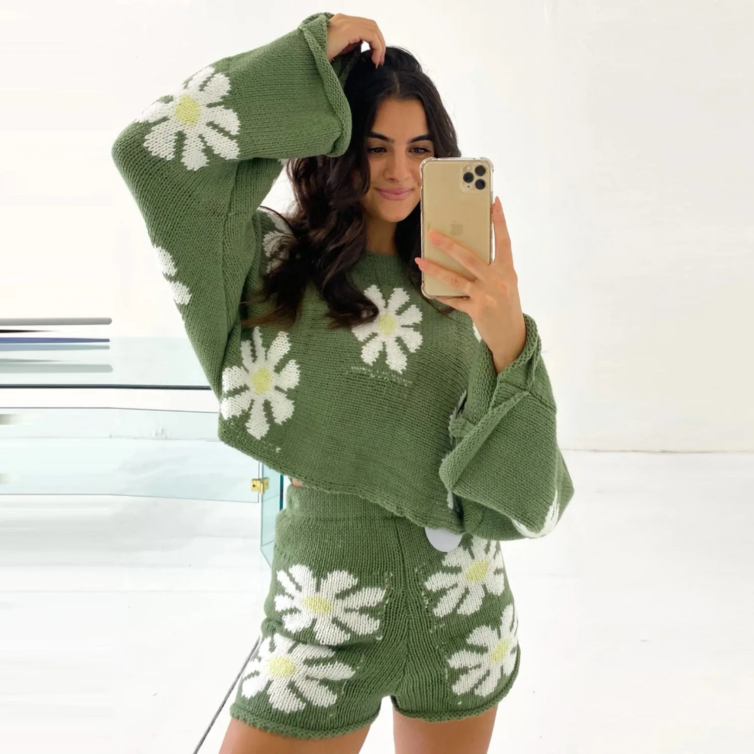 Fashion Colorful Flower Knitted Suits