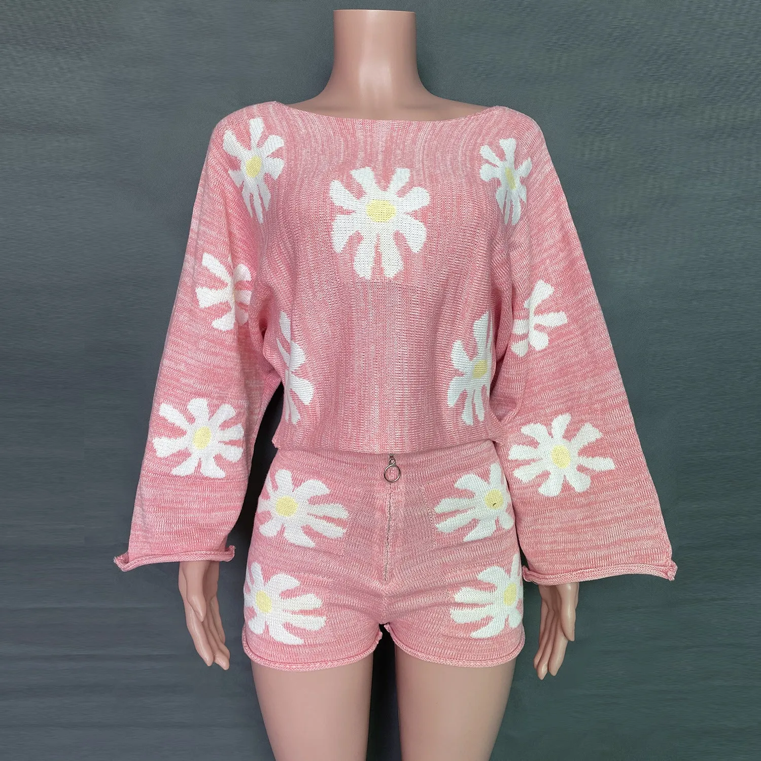 Fashion Colorful Flower Knitted Suits