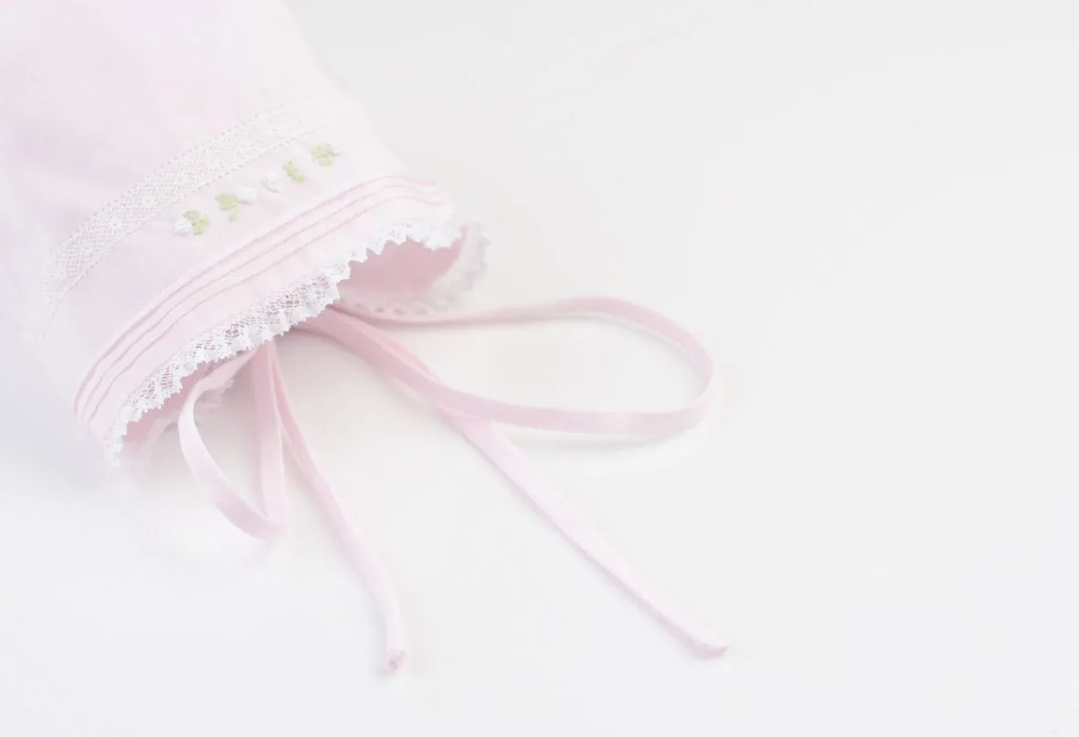 Feltman Brothers Pink Lace Embroidered Girls Baby Bonnet Preemie Premature