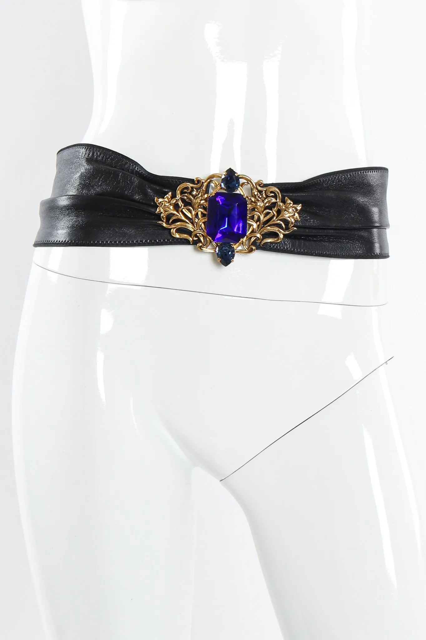 Filigree Sapphire Crystal Leather Sash Belt