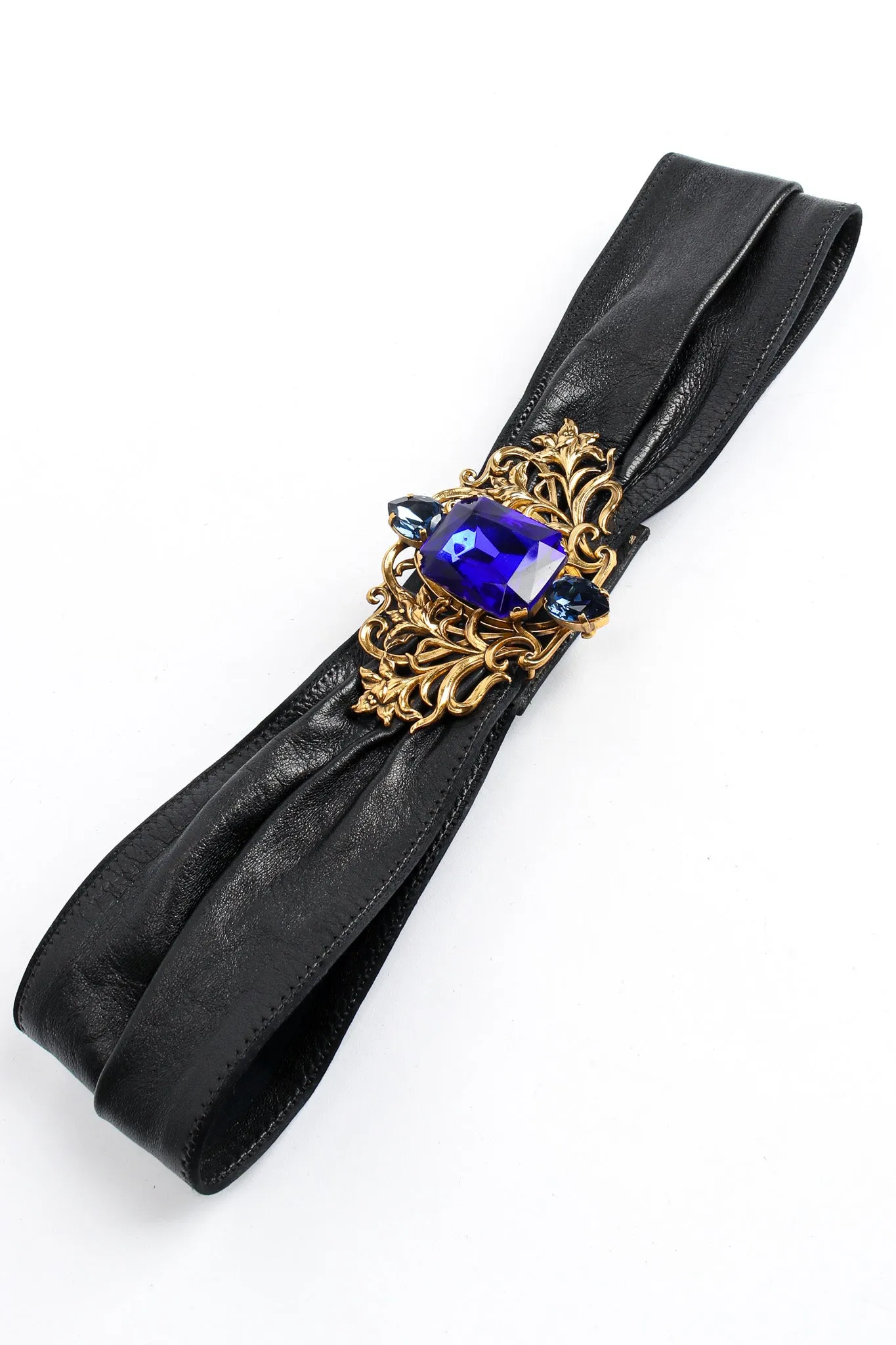 Filigree Sapphire Crystal Leather Sash Belt