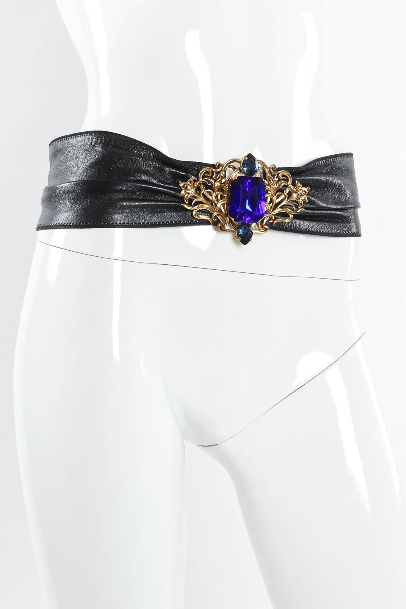 Filigree Sapphire Crystal Leather Sash Belt