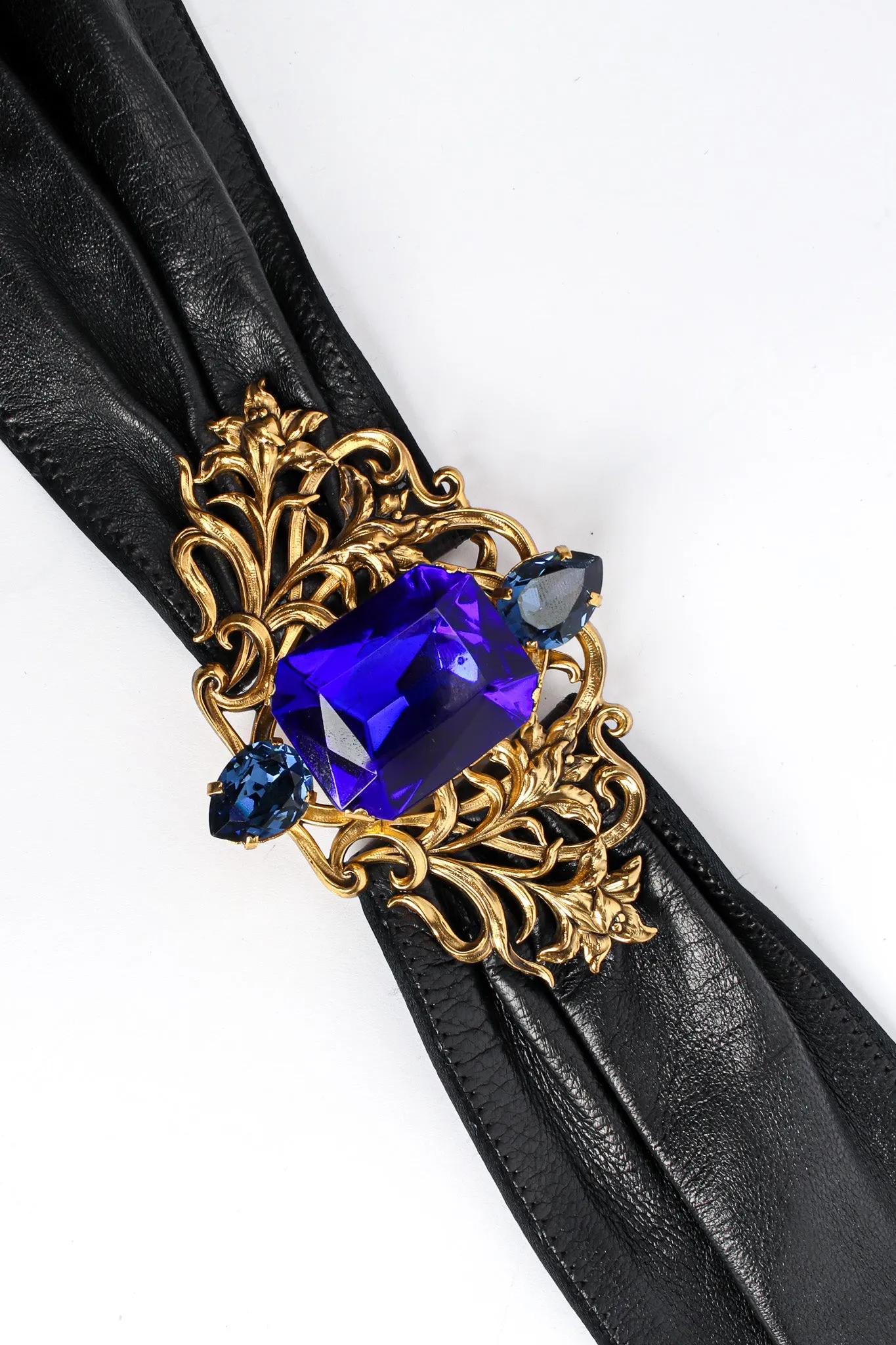 Filigree Sapphire Crystal Leather Sash Belt