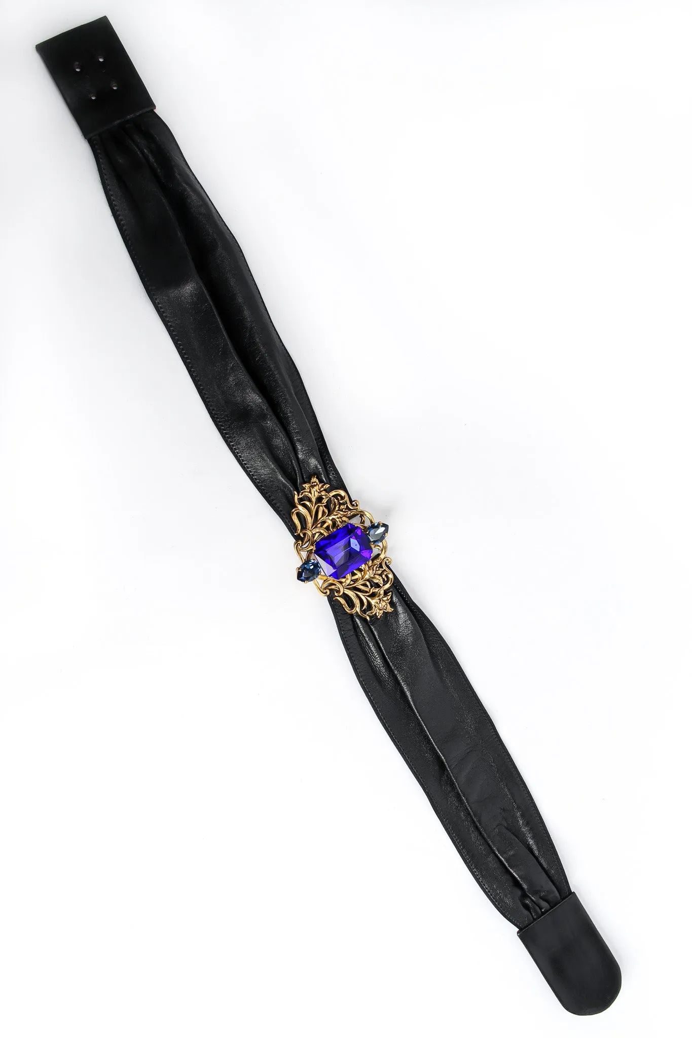 Filigree Sapphire Crystal Leather Sash Belt