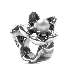 Flower and Leaf, Silver with Faux Pearls