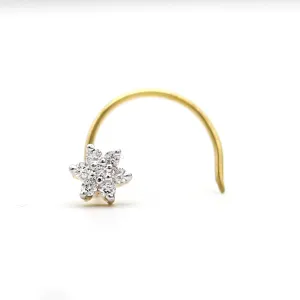 Flower Nose Stud DIAMOND Nose Pin 18k Yellow Gold 0.04 CT VVS F-G IGI Certified