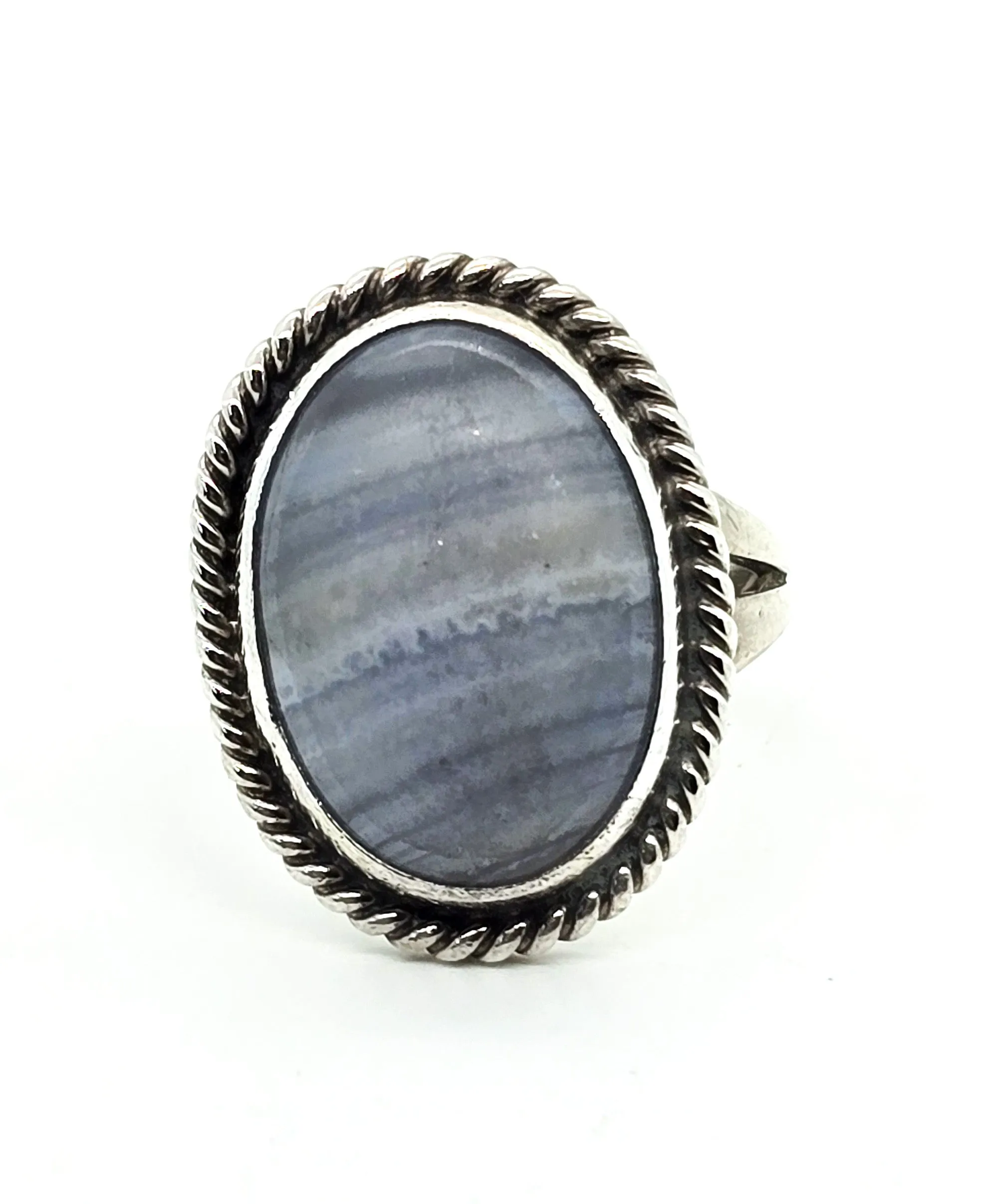Gilo & Grace Nakai Navajo Blue lace agate vintage sterling silver ring size 6