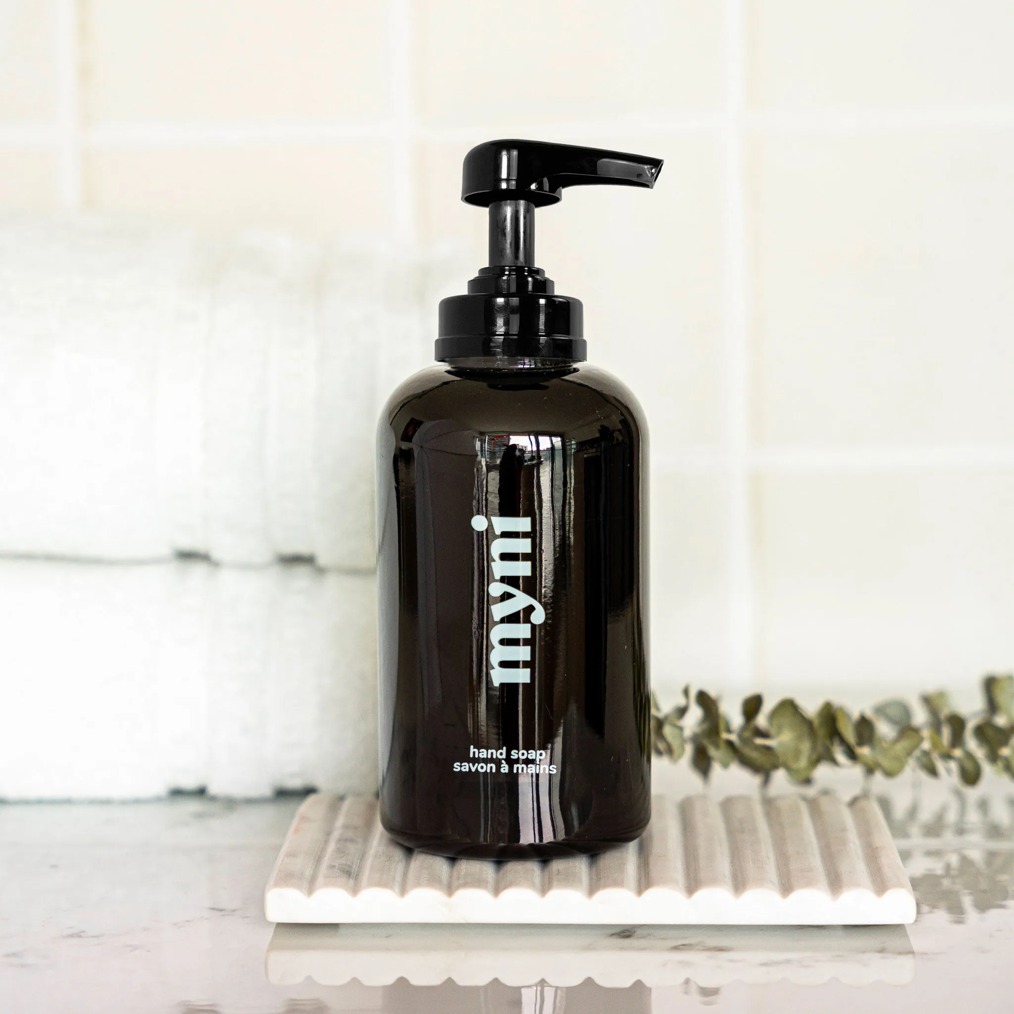 Glass liquid hand soap bottle