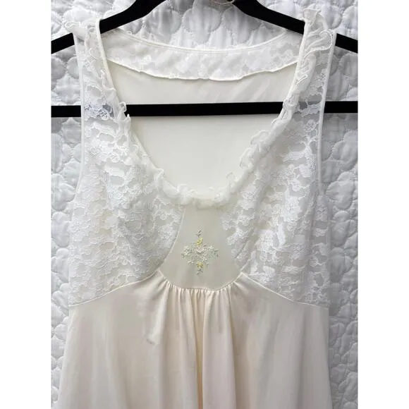 Gorgeous Vintage Shadowline Ivory Lace-Trim Vintage Nightgown Sleeveless Robe S