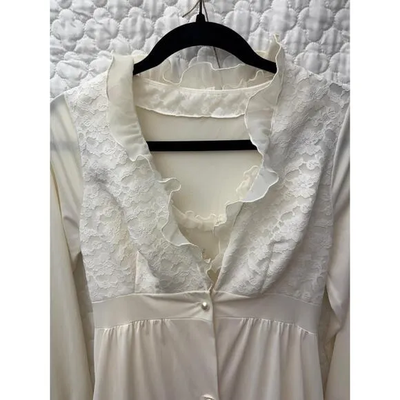 Gorgeous Vintage Shadowline Ivory Lace-Trim Vintage Nightgown Sleeveless Robe S