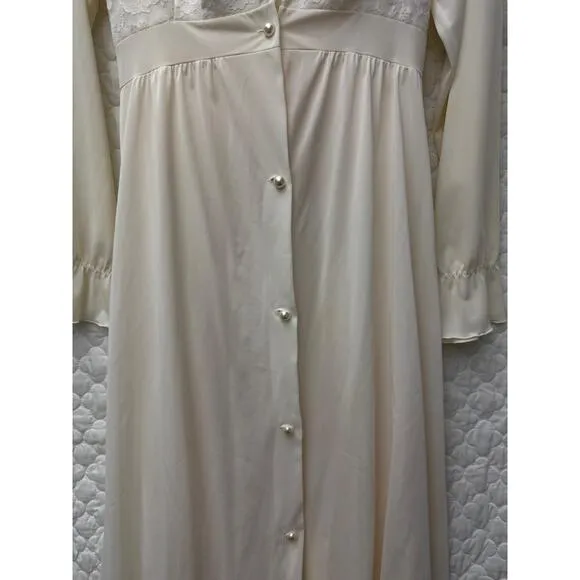 Gorgeous Vintage Shadowline Ivory Lace-Trim Vintage Nightgown Sleeveless Robe S