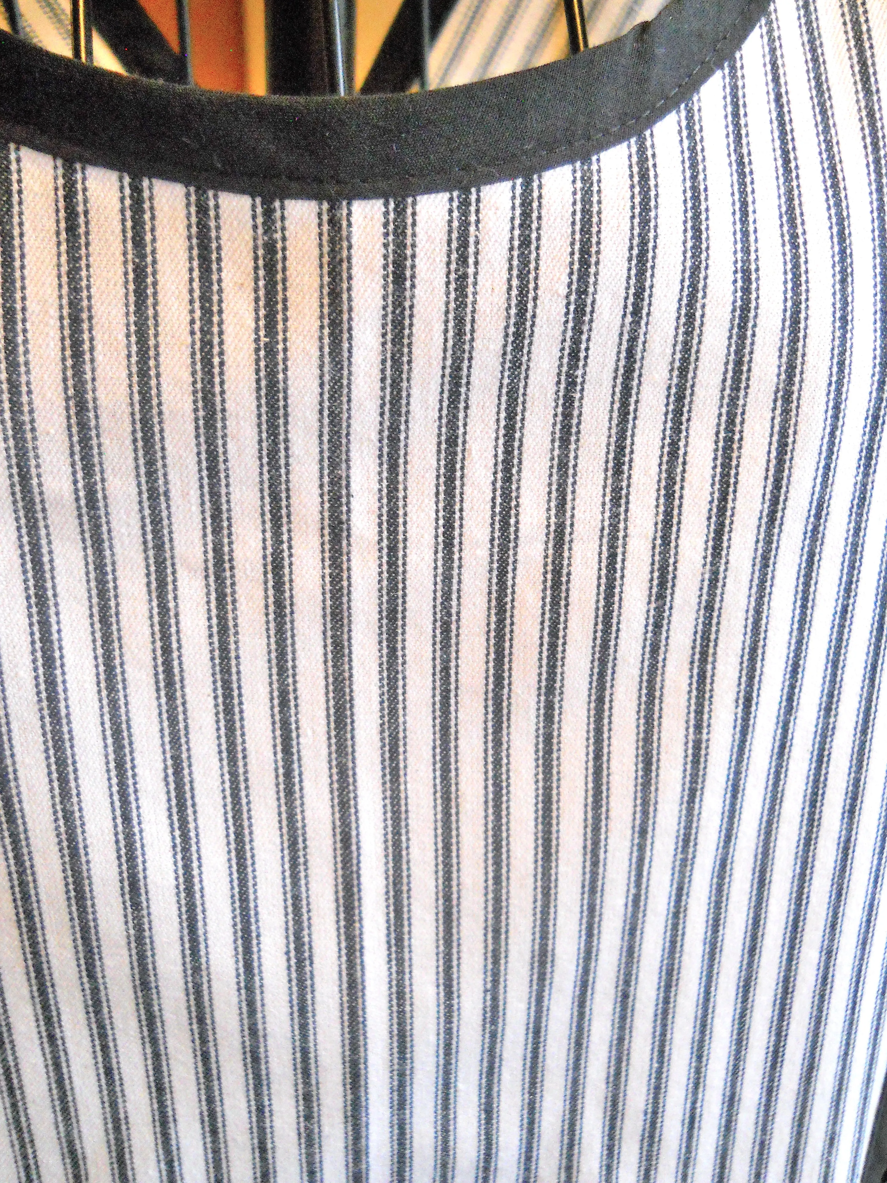 Grandma Crossover No Tie Apron in Black and White Mattress Ticking size Medium