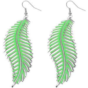 Green Long Curvy Leaf Earrings