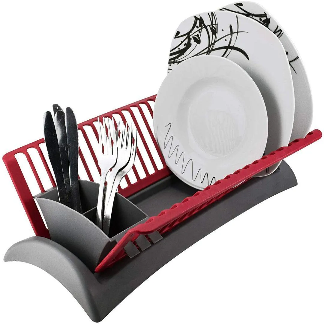 Grey and Red Dish Drainer and Cutlery Holder