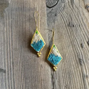 Hand Crafted Ottoman Vintage Textile Earrings - Coffin Diamond