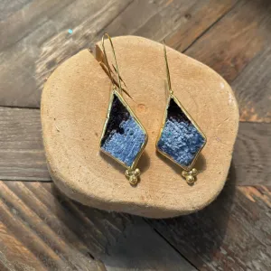 Hand Crafted Ottoman Vintage Textile Earrings - Coffin Diamond