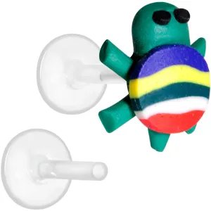 Handcrafted 1/4 5/16 Bioplast Rainbow Turtle Push In Cartilage Earring