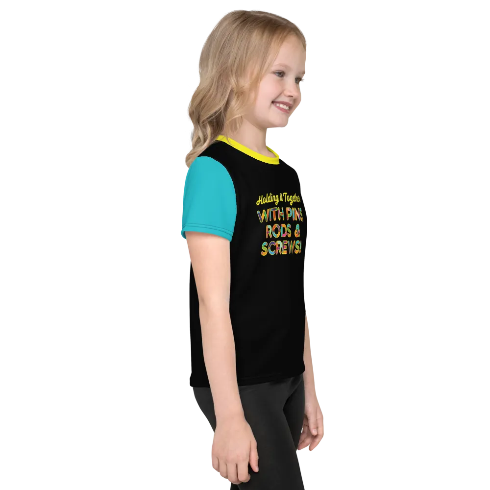 Holding It Together with Pins, Rods & Screws (Color Block Unisex Kids Crew Neck T-shirt)