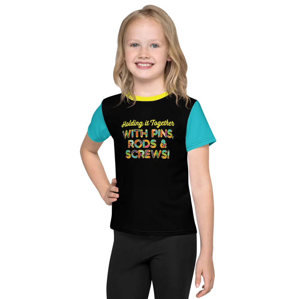 Holding It Together with Pins, Rods & Screws (Color Block Unisex Kids Crew Neck T-shirt)