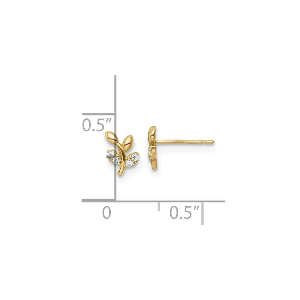 Icy Leaf Branch Stud Earrings (14K)