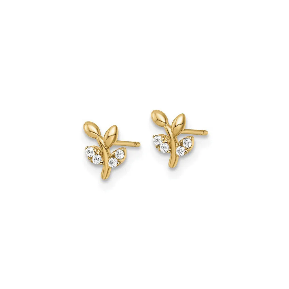 Icy Leaf Branch Stud Earrings (14K)