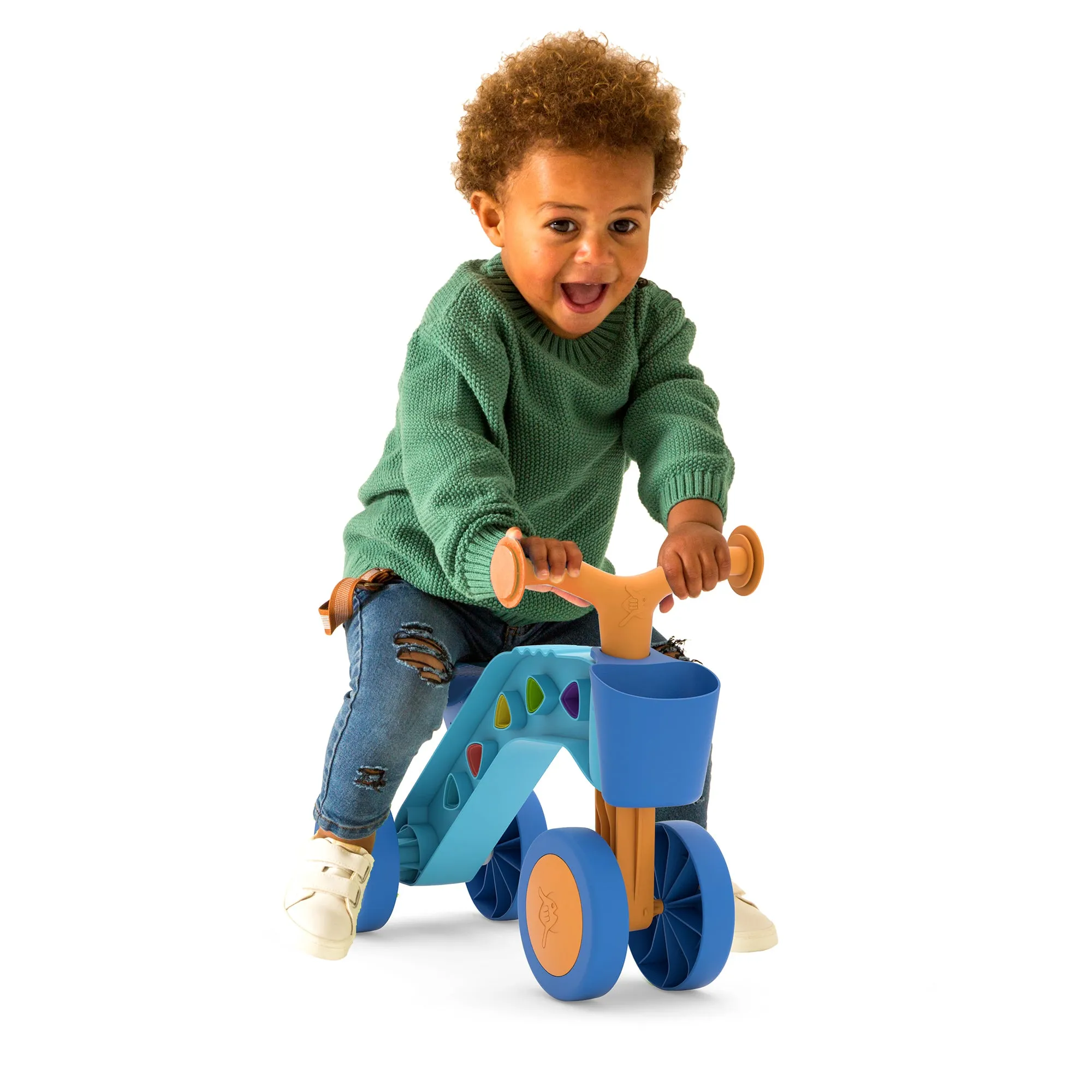 ItsiBitsi Blocks ride-on with storage basket and play blocks that fit in frame