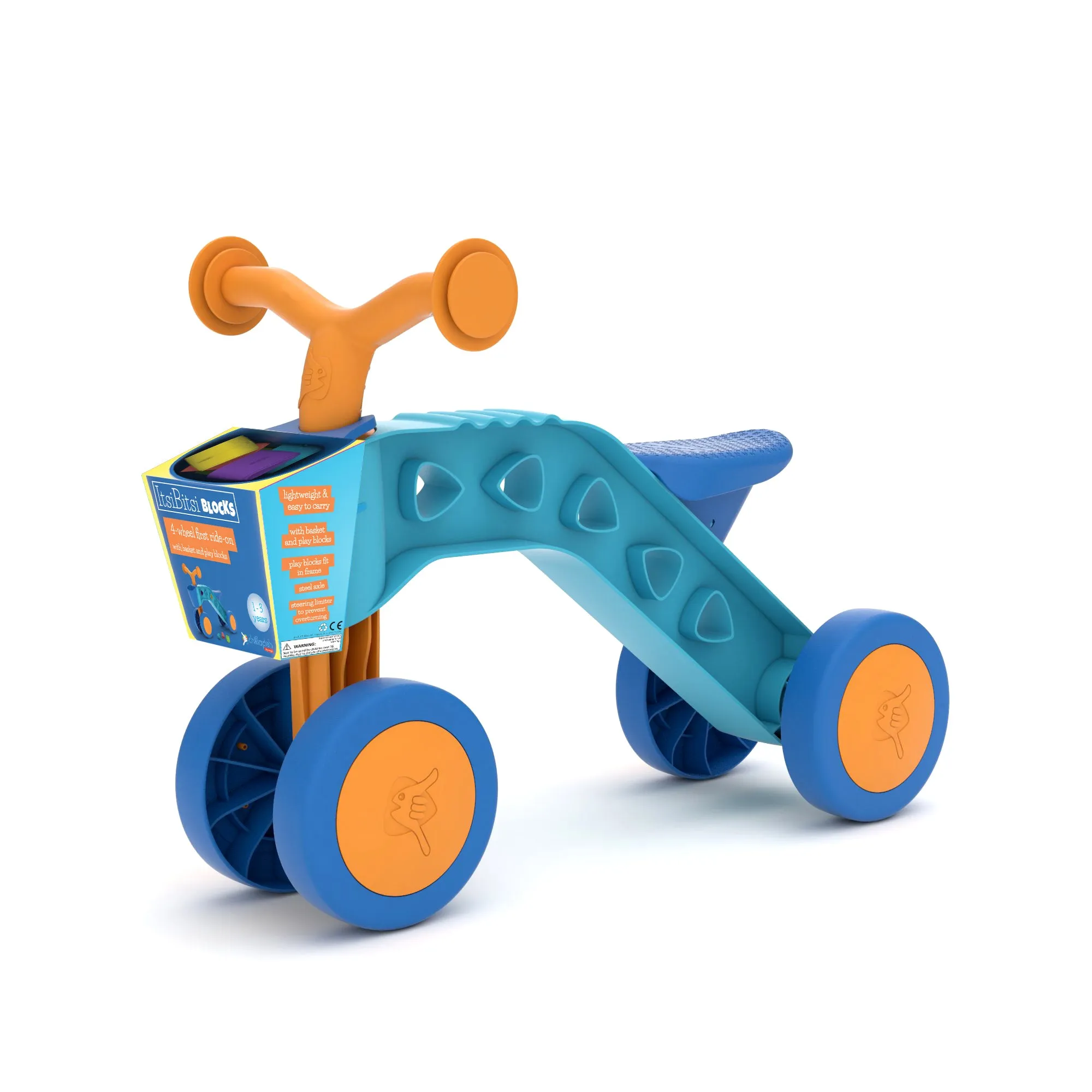 ItsiBitsi Blocks ride-on with storage basket and play blocks that fit in frame