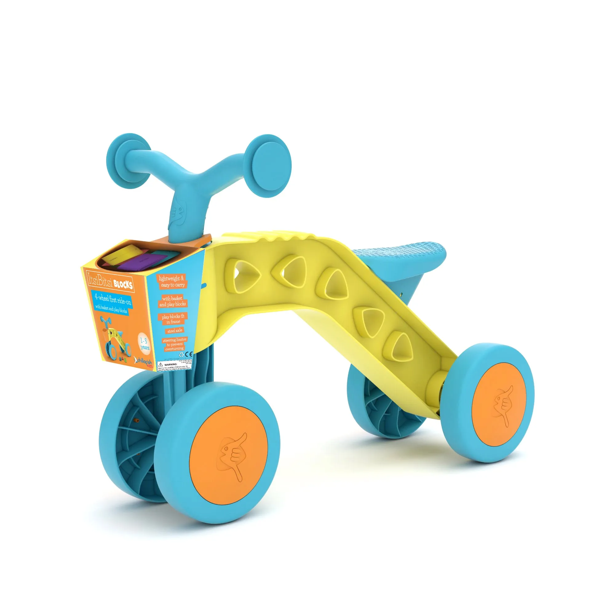 ItsiBitsi Blocks ride-on with storage basket and play blocks that fit in frame