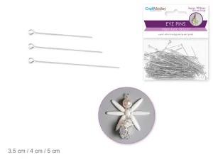 Jewelry Findings: 3.5cm/4cm/5cm Eye Pins w/Loop x90 Drops - Silver