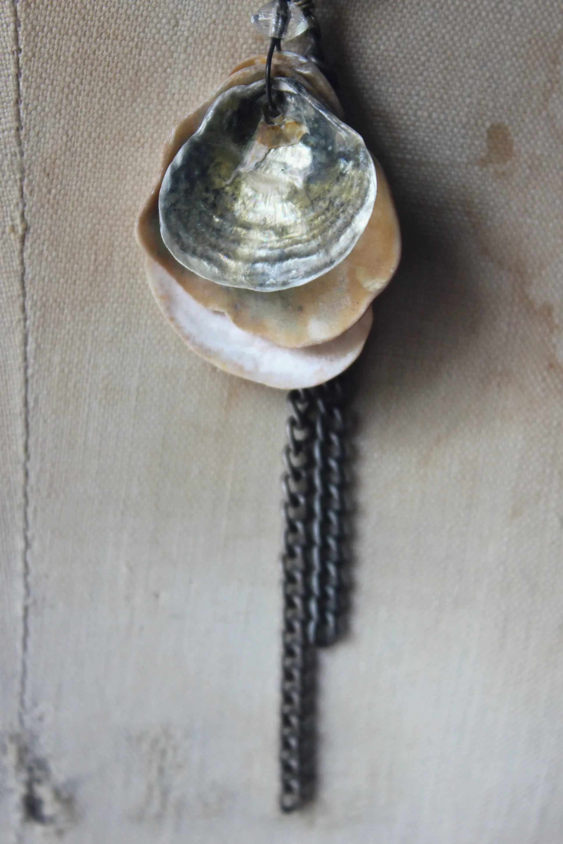 Kedge Cottage. Storyteller Series. Rustic Beach Seashell, Skeleton Key and Gemstone Necklace.