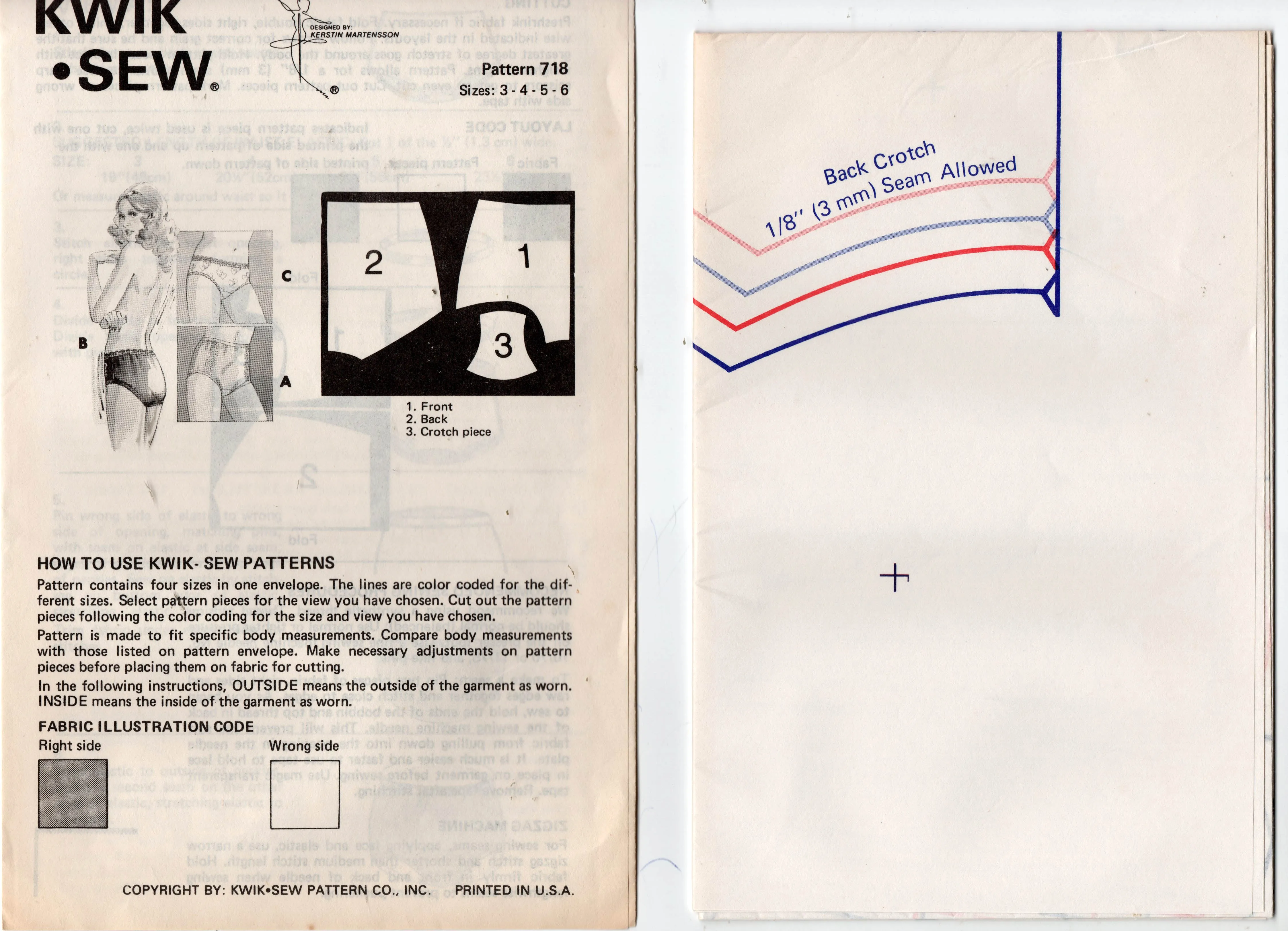 Kwik Sew 718 Womens Full Brief Panties 1970s Vintage Sewing Pattern Waist 22 - 27 inches UNCUT Factory Folded